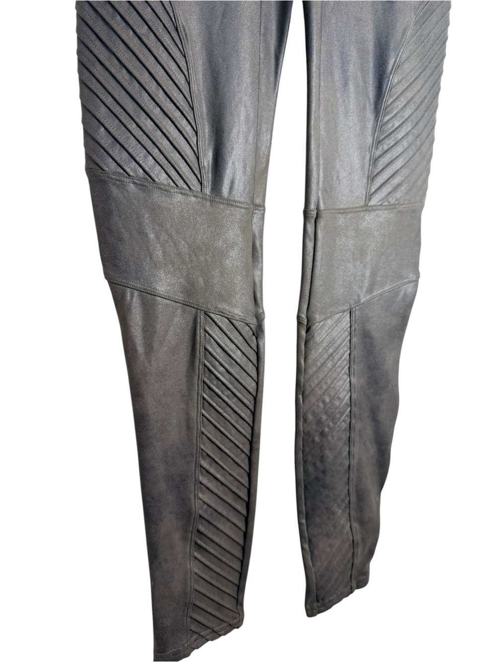 SPANX Faux Leather Moto Leggings Charcole Gray High Rise Shaping Size Large - Picture 4 of 8